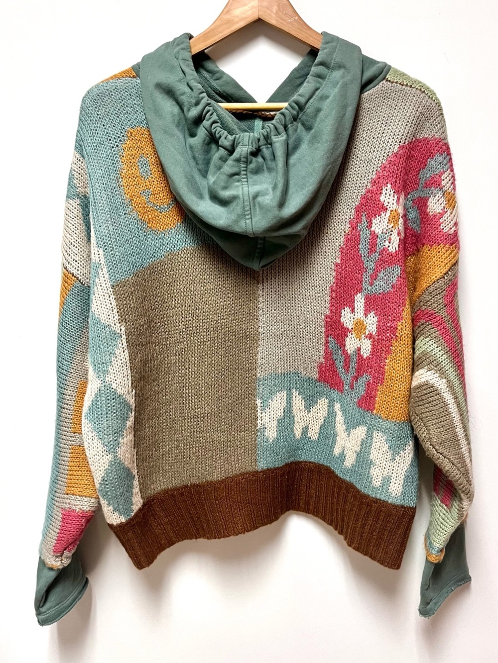Natural Life Dreamer Jacquard Hoodie Sweater L/XL Butterfly Floral Boho Eclectic - Picture 3 of 12